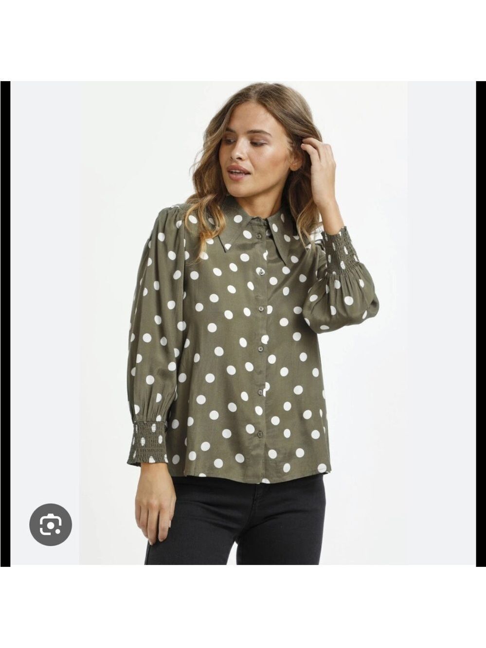 Kaffe Olive Polka Dot Blouse Size 36 Small -Medium - Picture 1 of 10